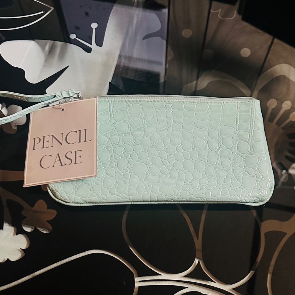 Mint Green Crocodile-Embossed Clutch